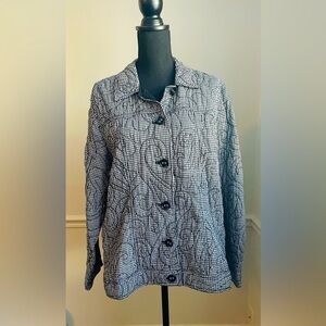 Alfred Dunner Black White Quilted Button Down Jacket Plus Size 16